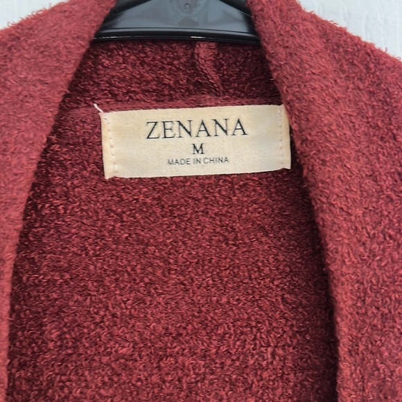 Zenana Burgundy Open Front Drape Cardigan Sweater with Pockets - Medium - Picture 4 of 5
